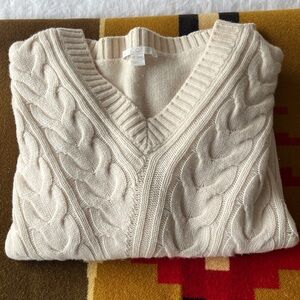 COS V-Neck Cable Knit Sweater Cream Wool Yak XS